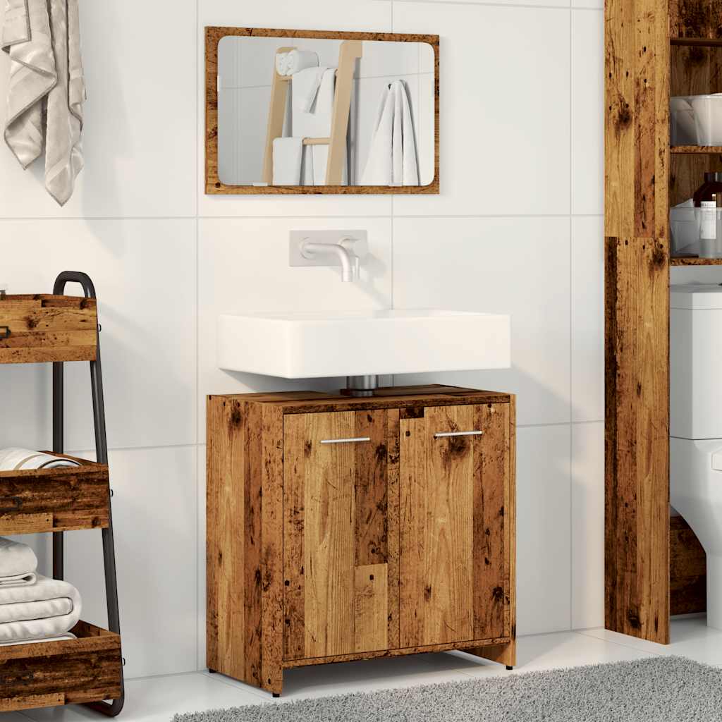 Bathroom cabinet with mirror old wood look wood material