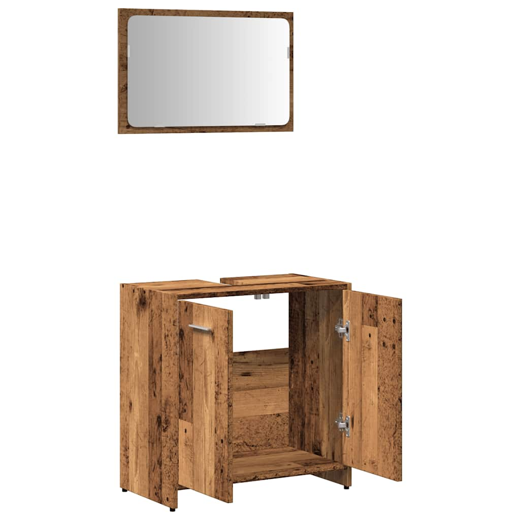 Bathroom cabinet with mirror old wood look wood material