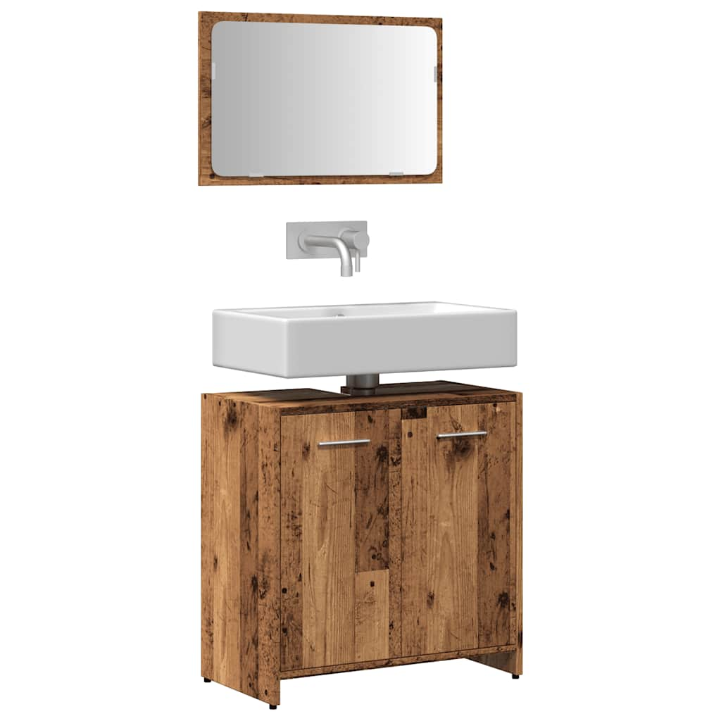 Bathroom cabinet with mirror old wood look wood material