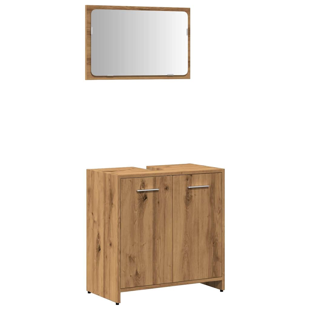 Bathroom cabinet with mirror Artisan oak wood material