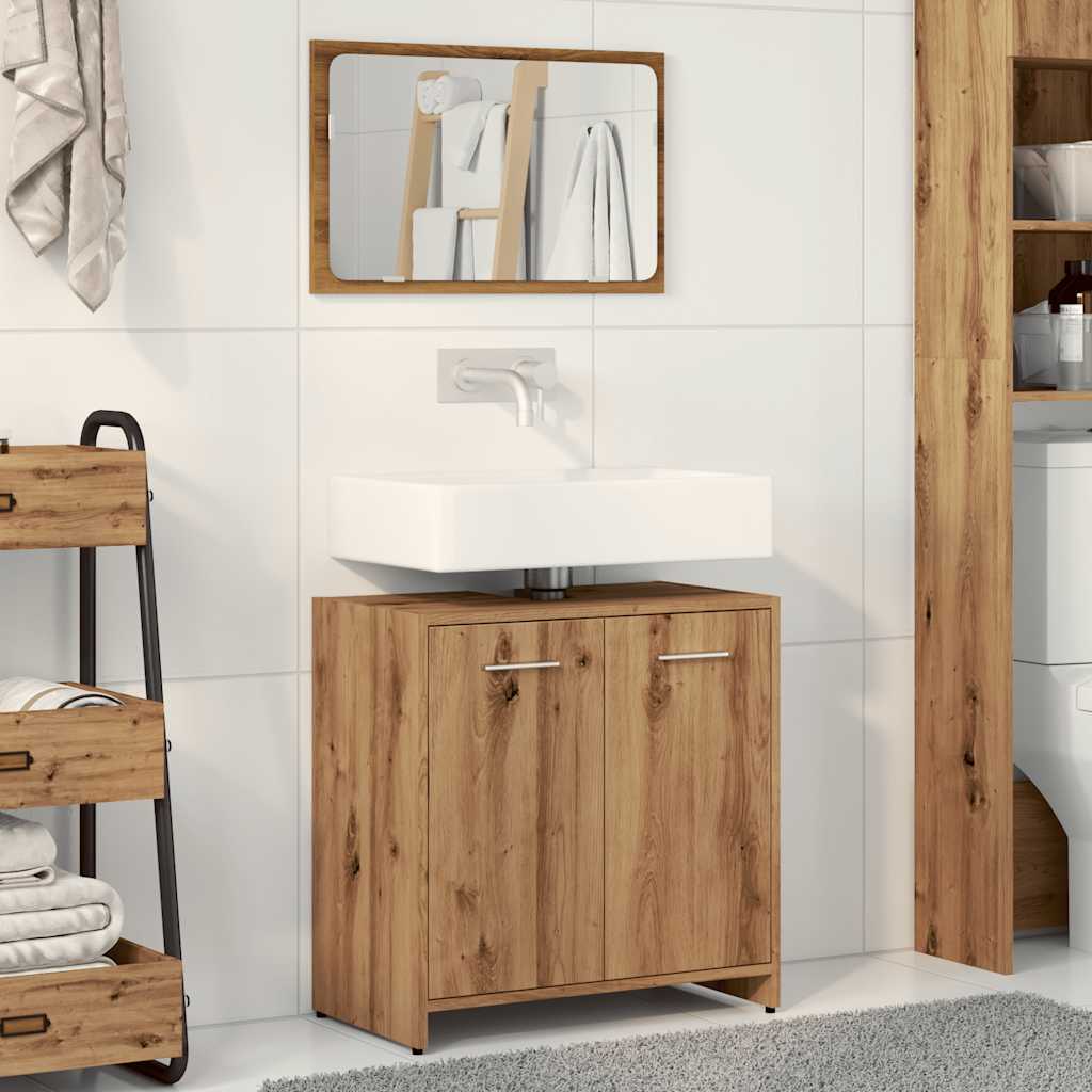 Bathroom cabinet with mirror Artisan oak wood material