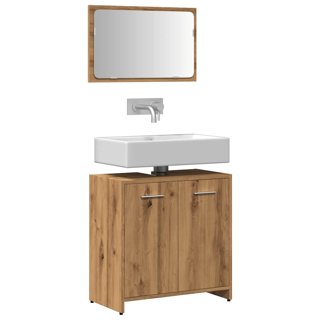 Bathroom cabinet with mirror Artisan oak wood material