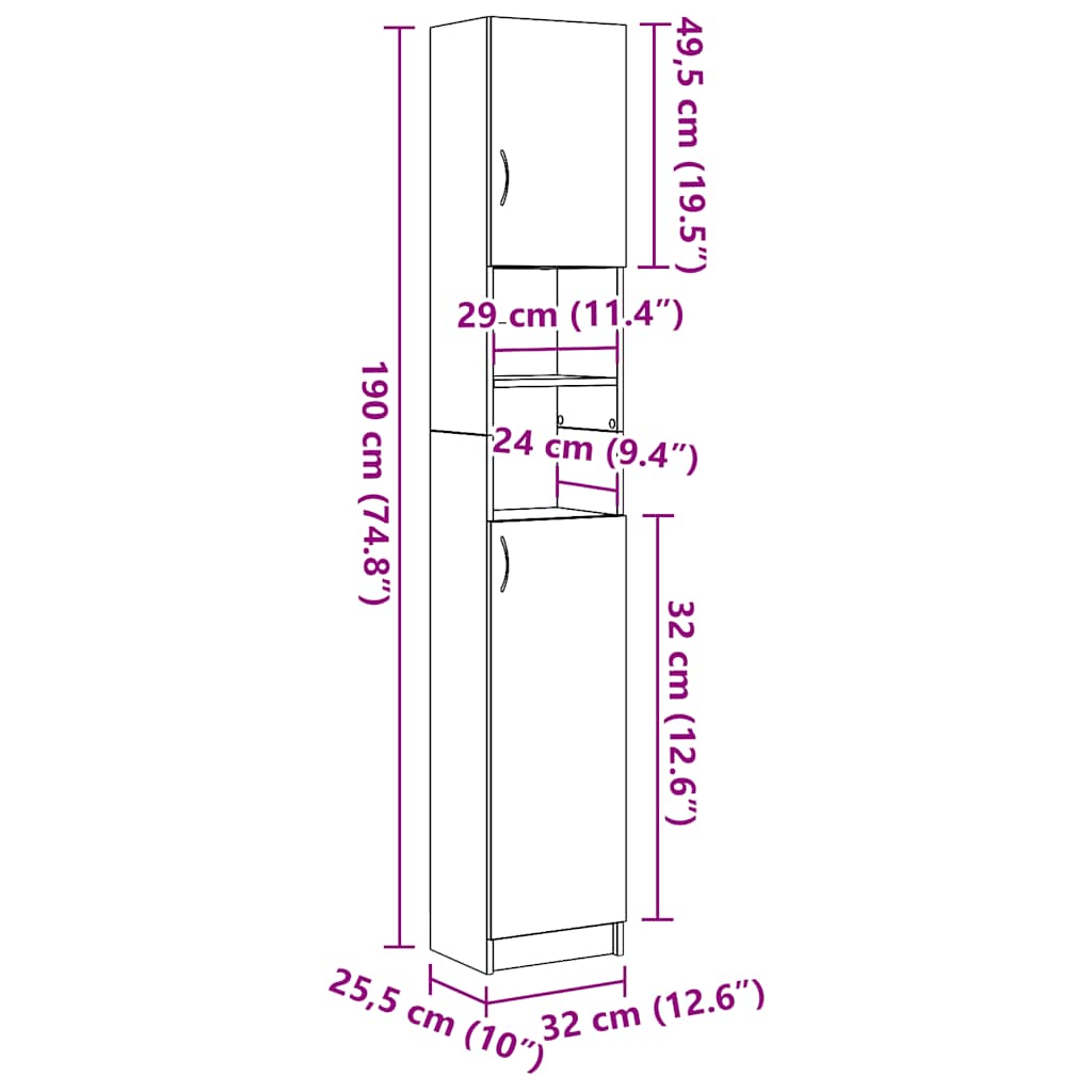 Bathroom cabinet old wood look 32x25.5x190 cm wood material