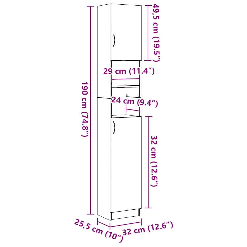 Badschrank Artisan-Eiche 32x25,5x190 cm Holzwerkstoff