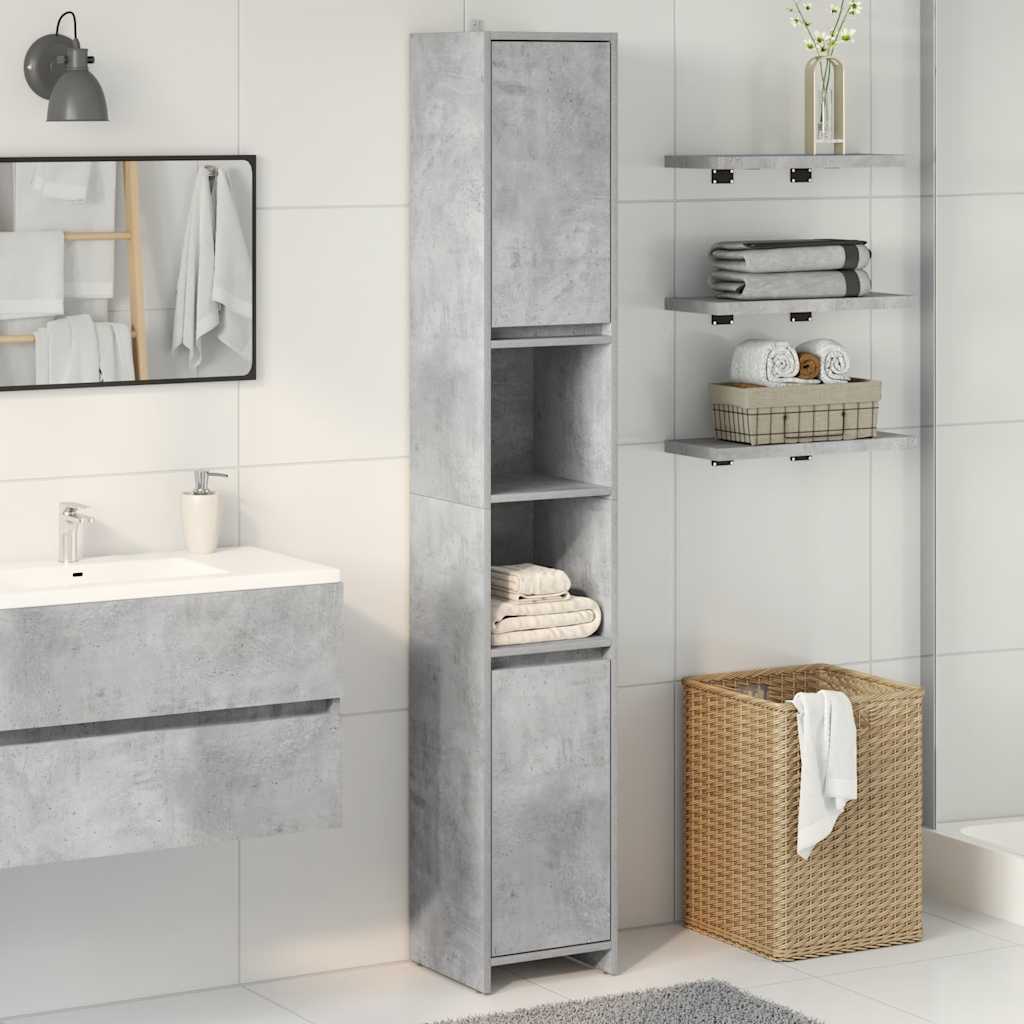 Bathroom Cabinet Concrete Grey 30x30x183.5 cm Wood Material