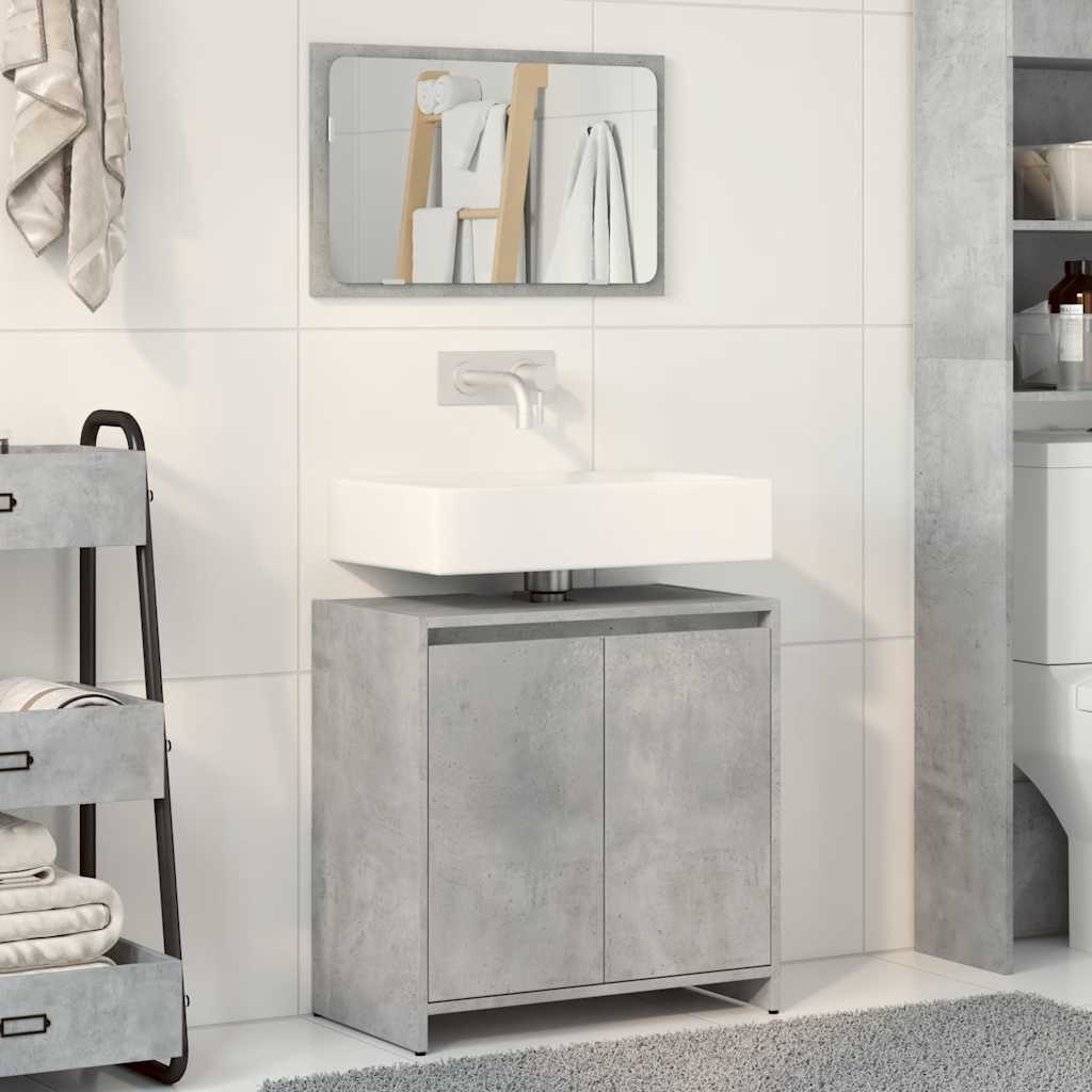 2-piece bathroom furniture set concrete gray wood material