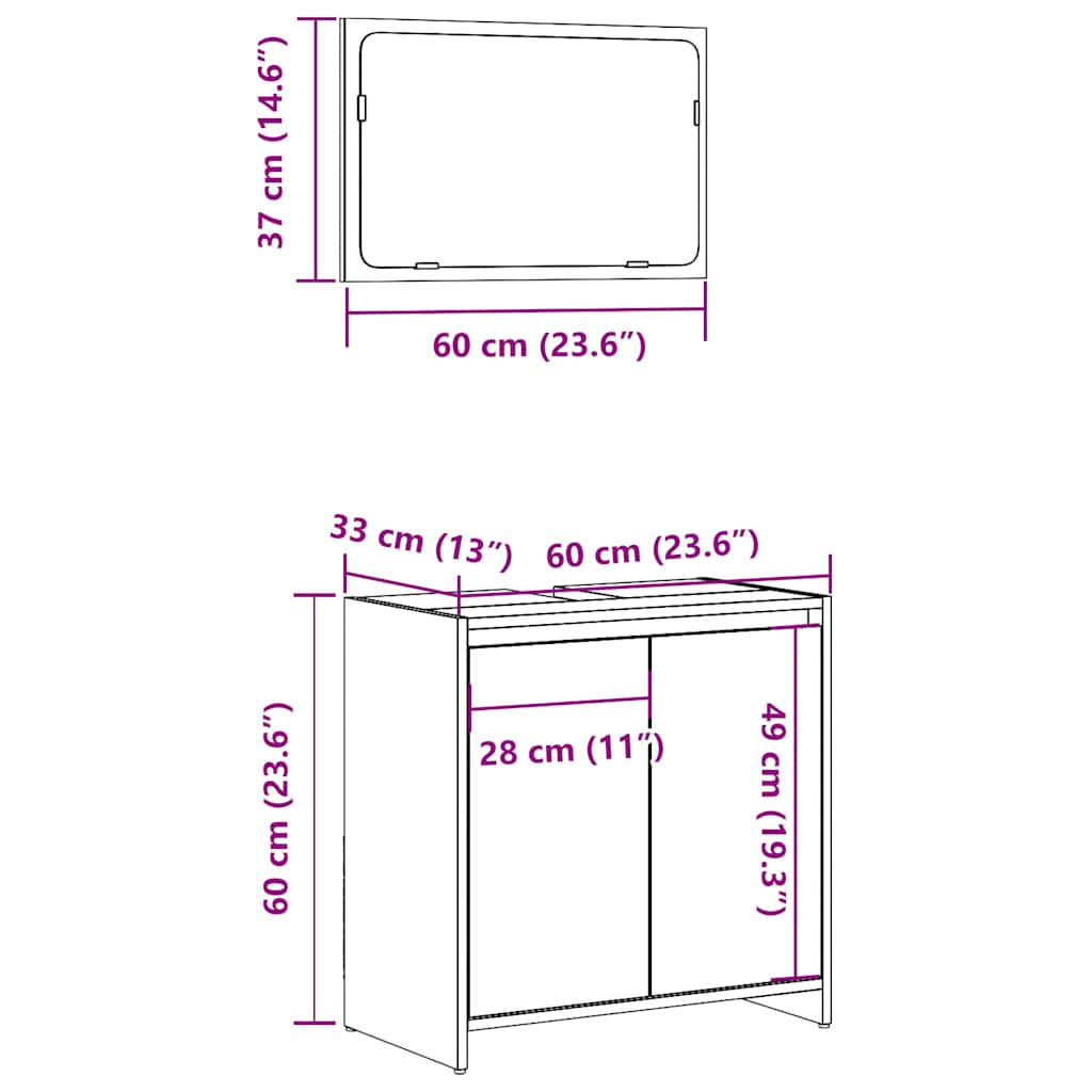 2-piece bathroom furniture set concrete gray wood material