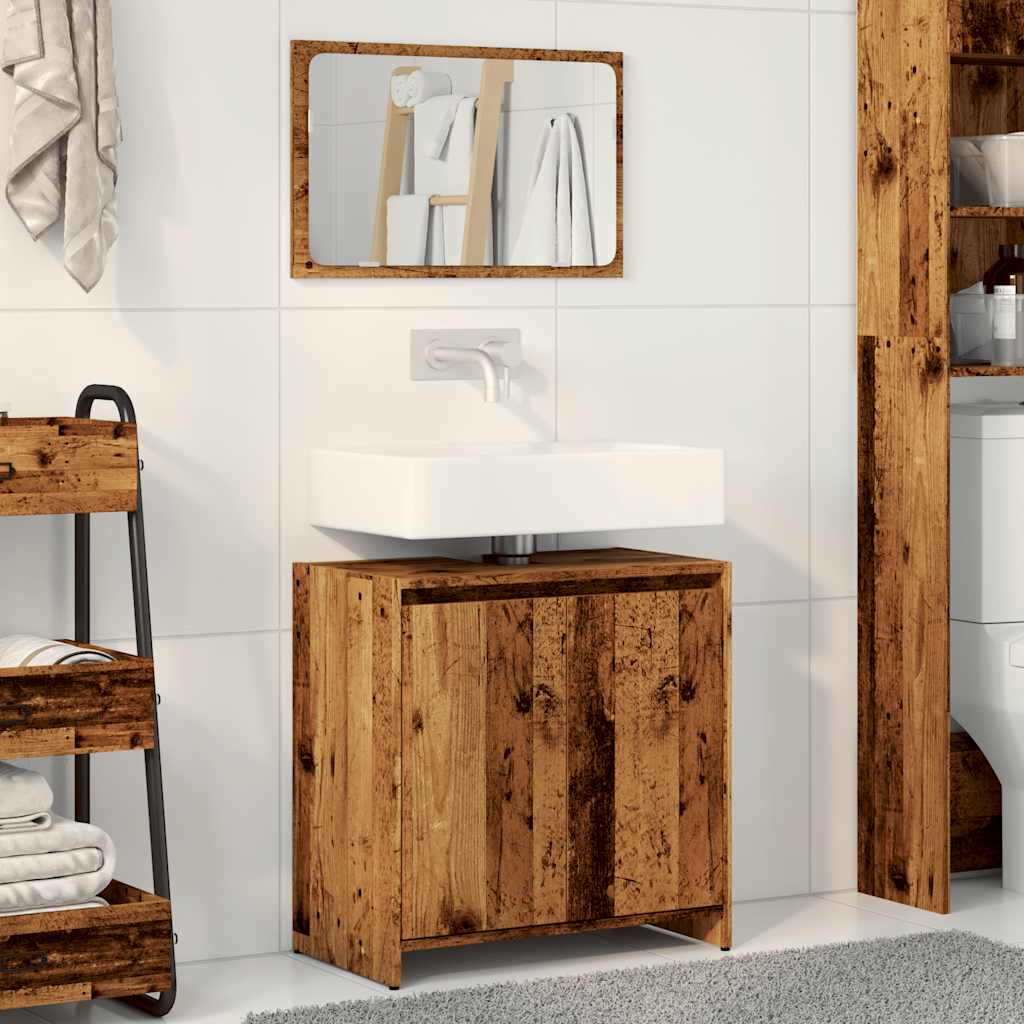 2-piece bathroom furniture set, old wood look, wood material