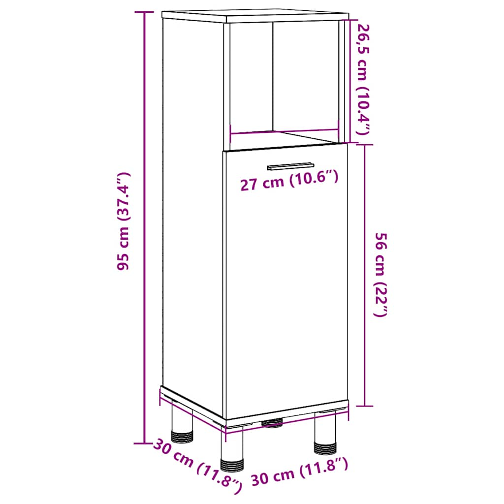 Bathroom cabinet old wood look 30x30x95 cm wood material