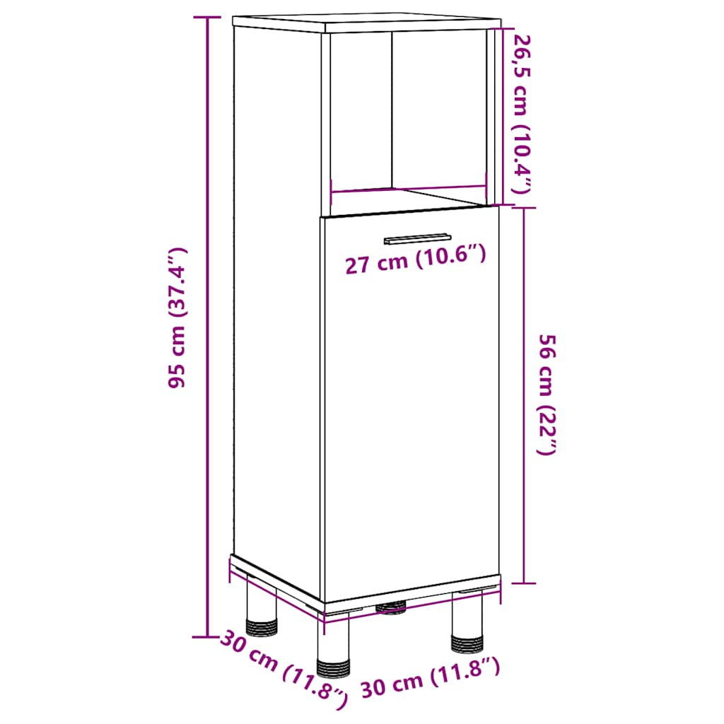 Bathroom Cabinet Artisan Oak 30x30x95 cm Wood Material