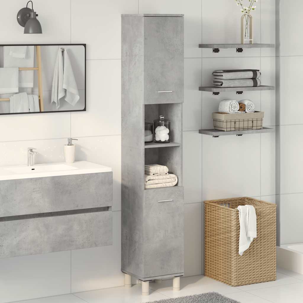 Bathroom Cabinet Concrete Grey 30x30x179 cm Wood Material