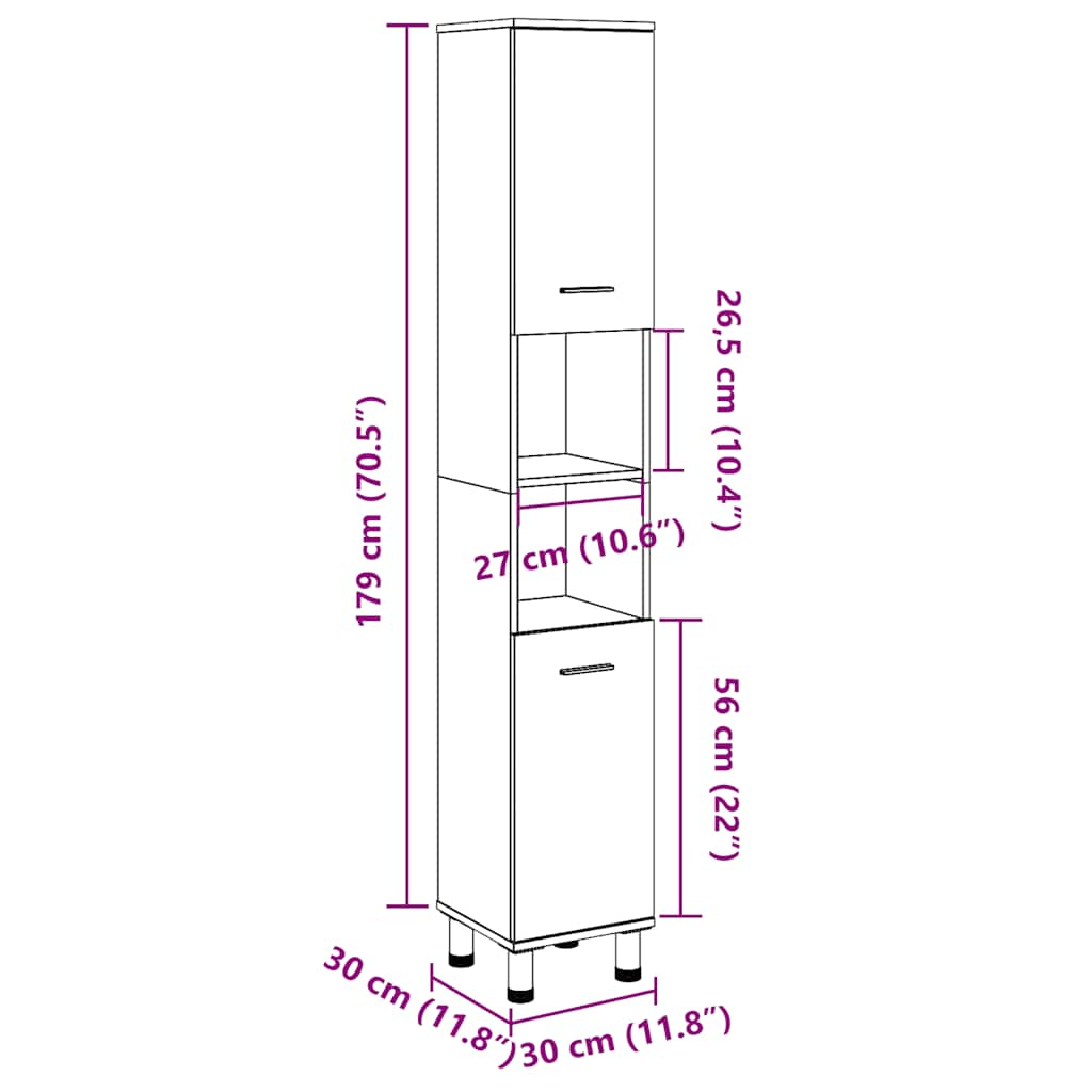 Bathroom cabinet old wood look 30x30x179 cm wood material