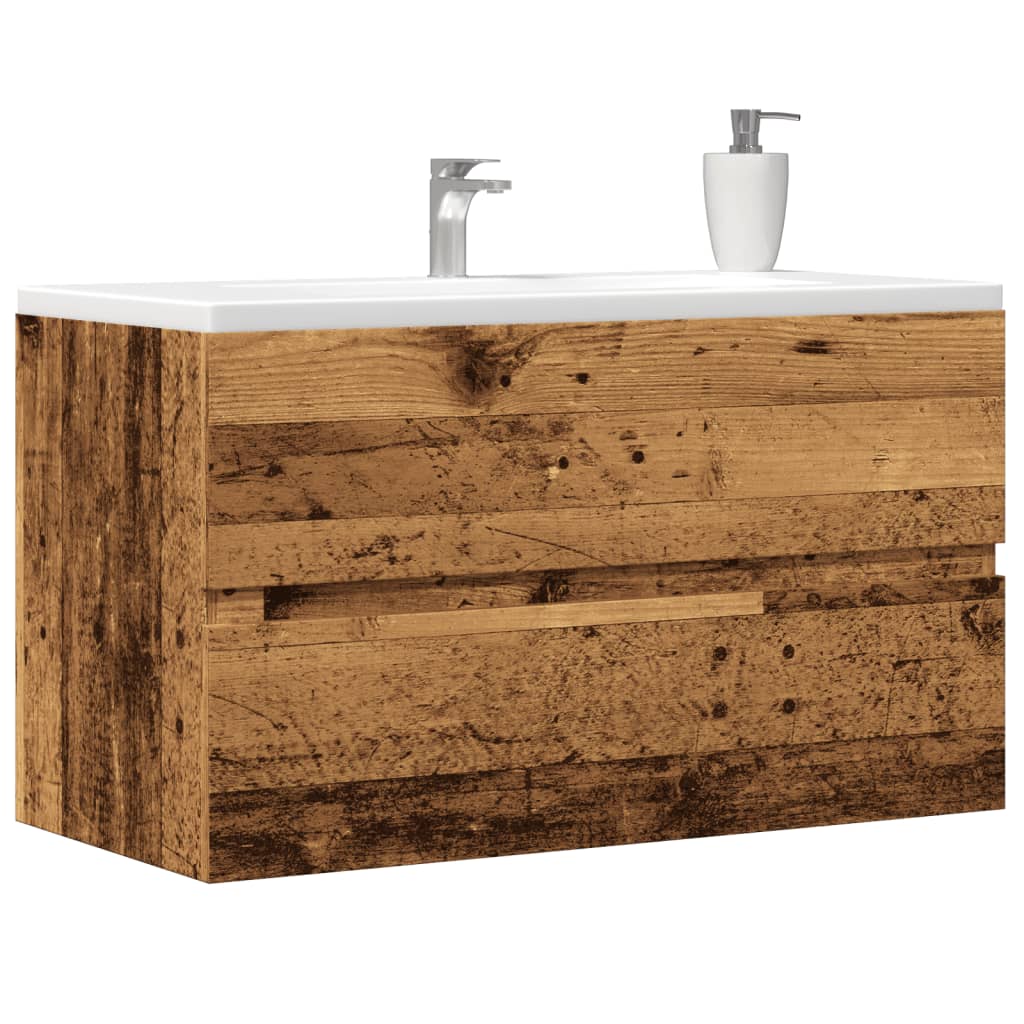 Washbasin base cabinet old wood look 90x38.5x45 wood material