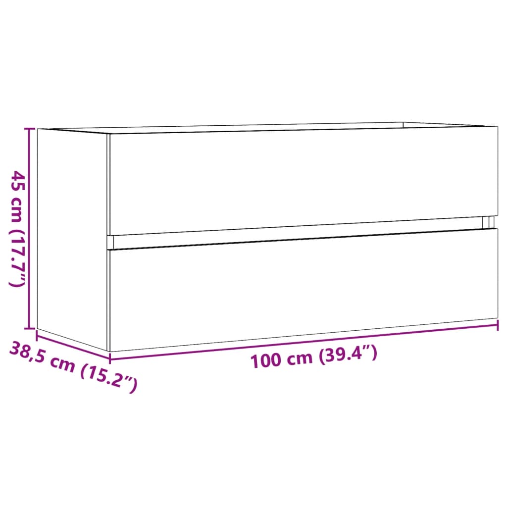 Washbasin base cabinet concrete grey 100x38.5x45 cm wood material