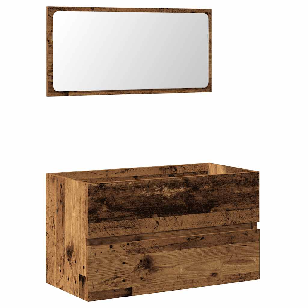 Bathroom cabinet with mirror old wood look wood material