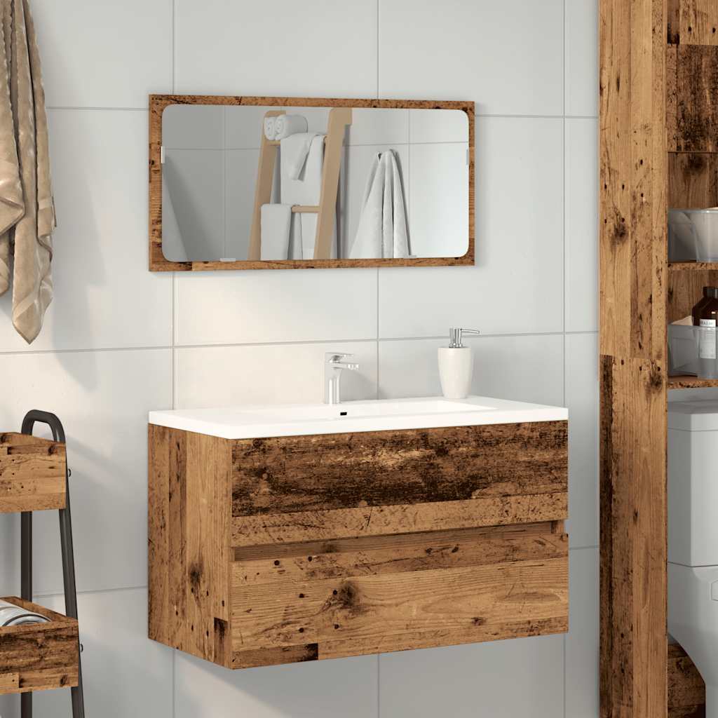 Bathroom cabinet with mirror old wood look wood material