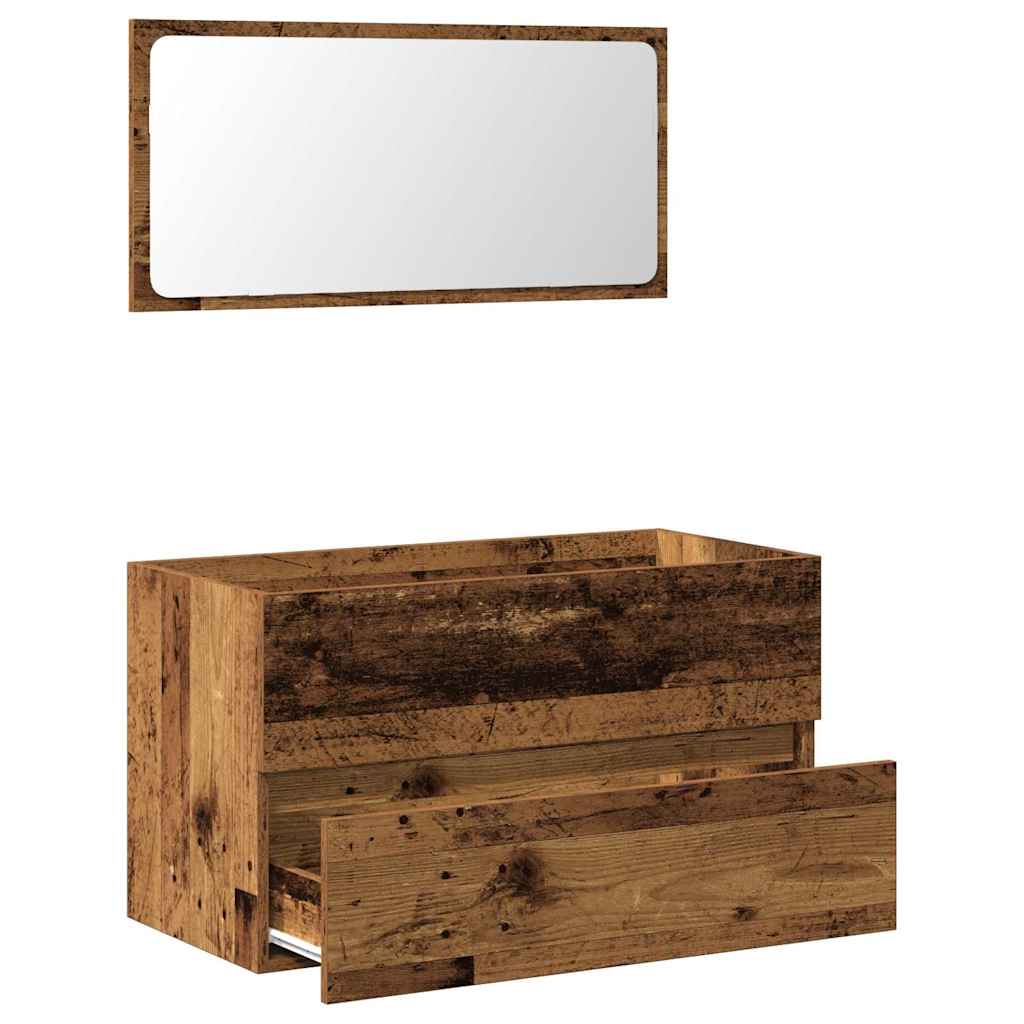 Bathroom cabinet with mirror old wood look wood material