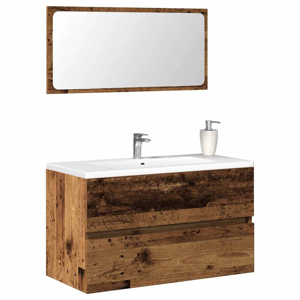 Bathroom cabinet with mirror old wood look wood material