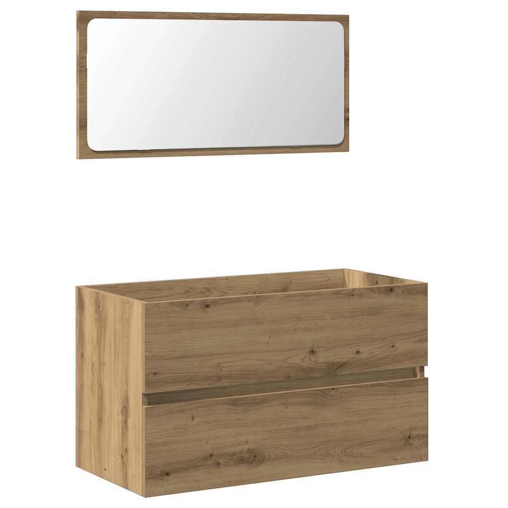 Bathroom cabinet with mirror Artisan oak wood material