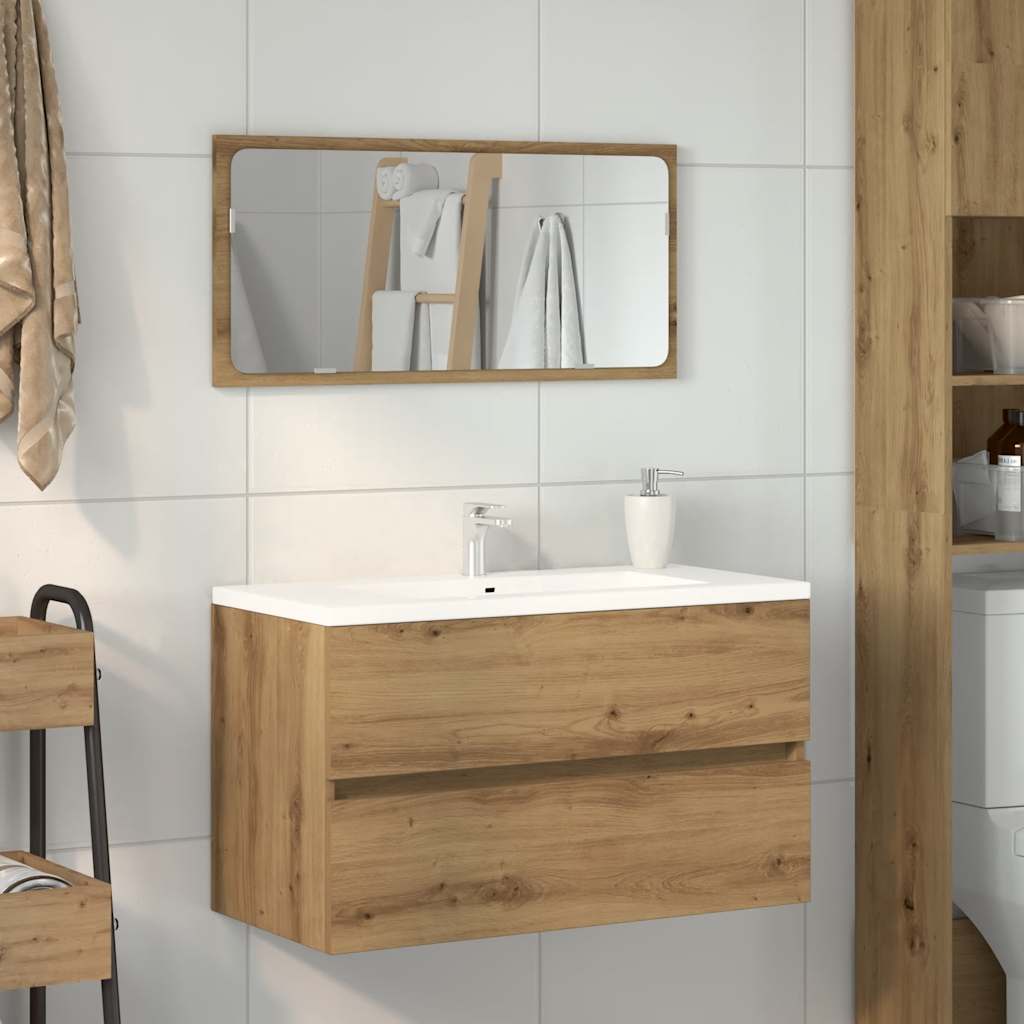 Bathroom cabinet with mirror Artisan oak wood material