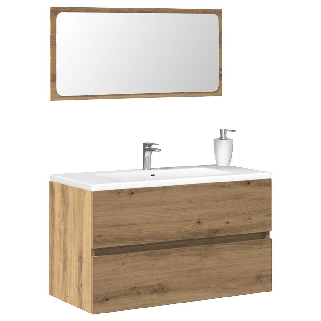 Bathroom cabinet with mirror Artisan oak wood material