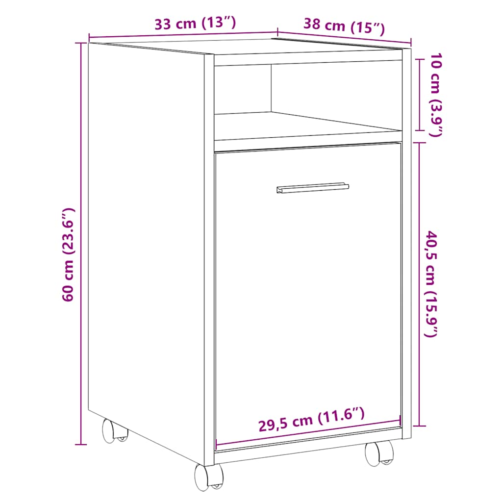 Schrank mit Rollen Altholz-Optik 33x38x60 cm Holzwerkstoff