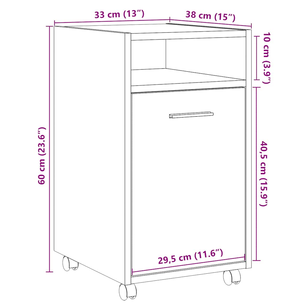 Schrank mit Rollen Artisan-Eiche 33x38x60 cm Holzwerkstoff