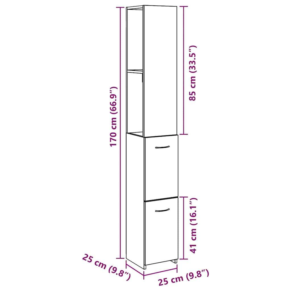 Artisan oak bathroom cabinet 25x25x170 cm made of wood material