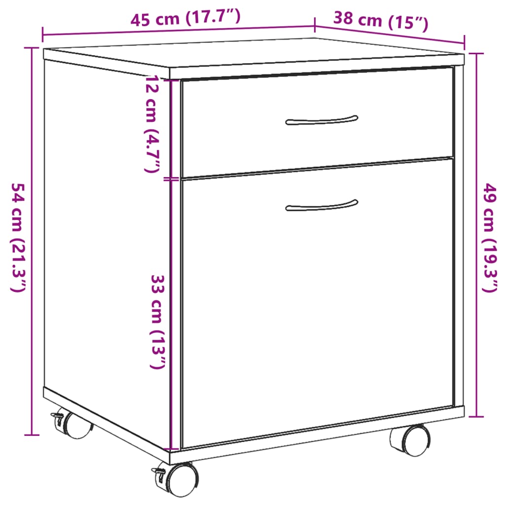 Roll container old wood look 45x38x54 cm wood material