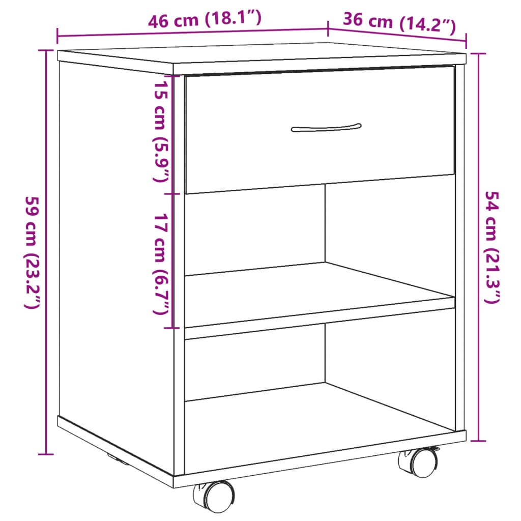 Rollcontainer Artisan-Eiche 46x36x59 cm Holzwerkstoff