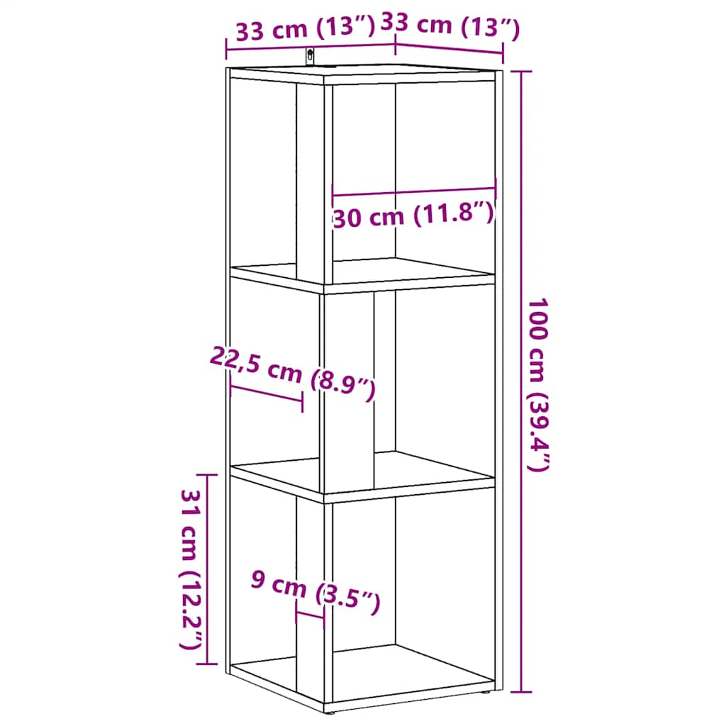 Corner shelf Artisan oak 33x33x100 cm wood material