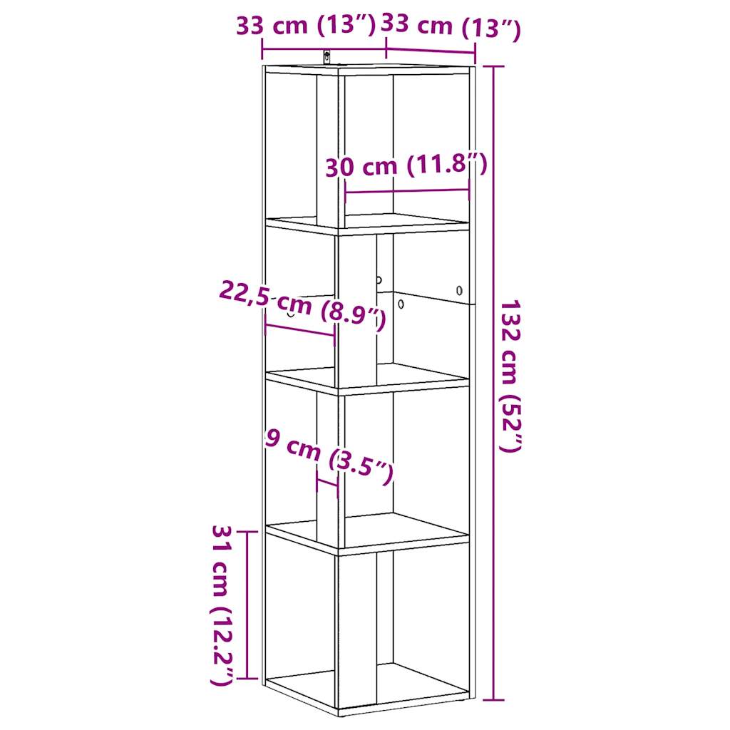 Corner shelf old wood look 33x33x132 cm wood material