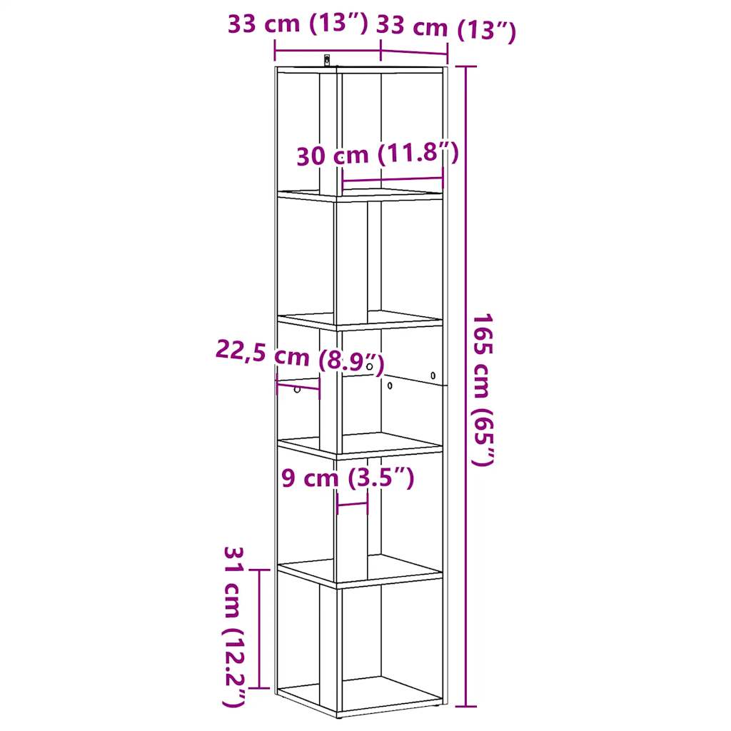 Corner shelf old wood look 33x33x165 cm wood material