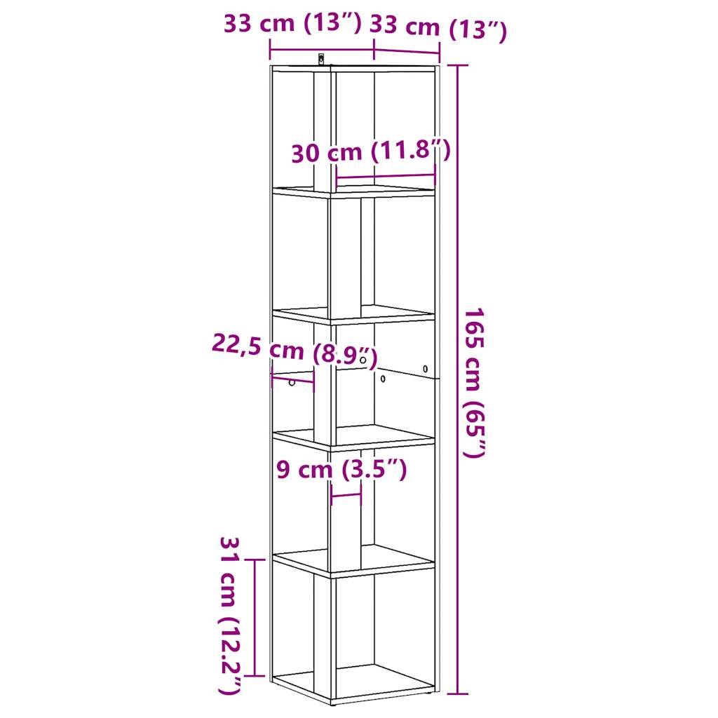 Corner shelf Artisan oak 33x33x165 cm wood material