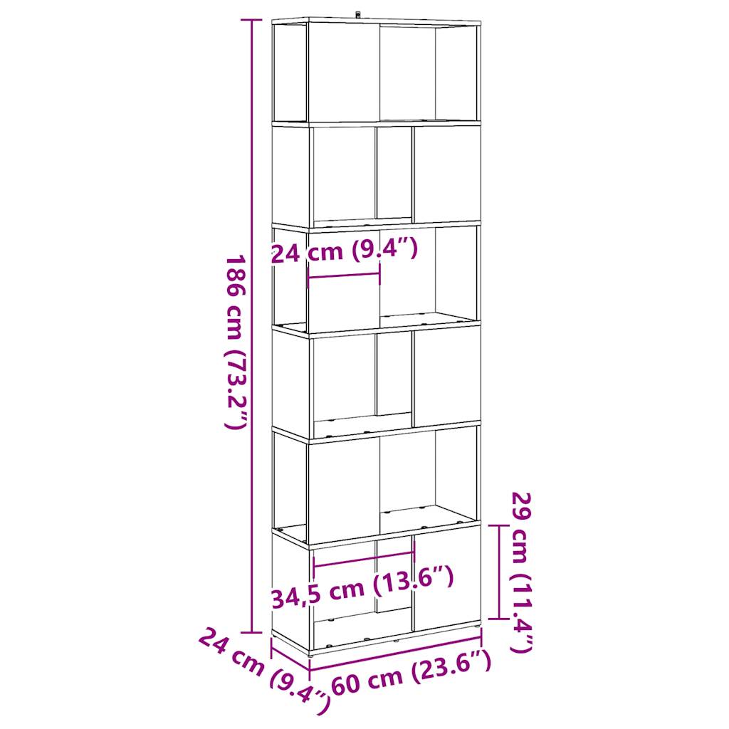 Bookshelf/room divider old wood look 60x24x186 cm