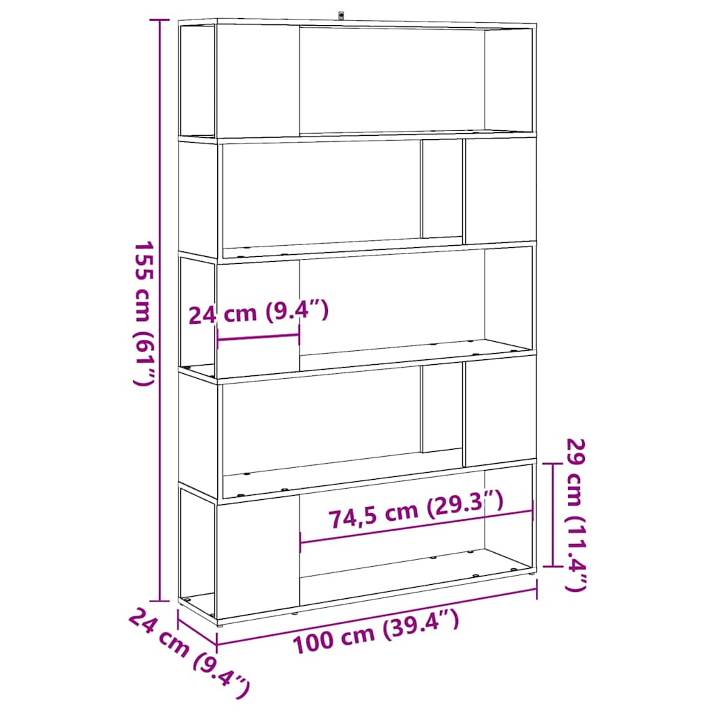 Bookshelf/room divider old wood look 100x24x155 cm