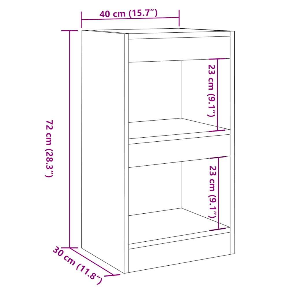 Bookshelf/room divider old wood look 40x30x72 cm