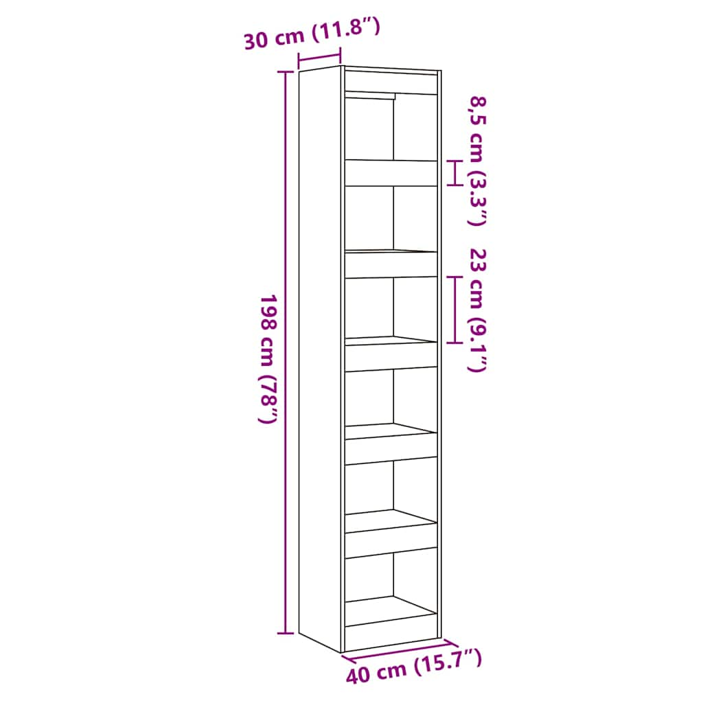 Bookshelf/room divider old wood look 40x30x198 cm