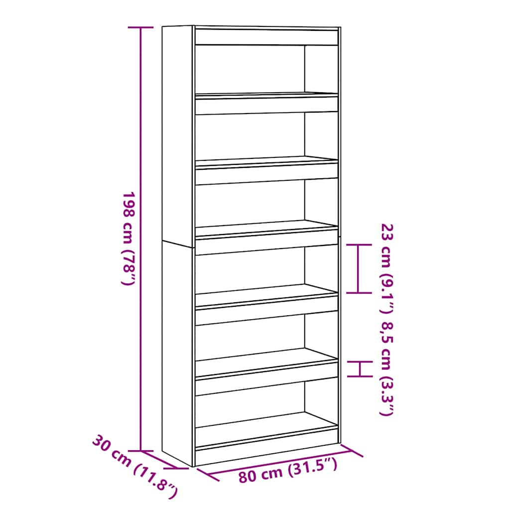 Bücherregal/Raumteiler Altholz-Optik 80x30x198 cm