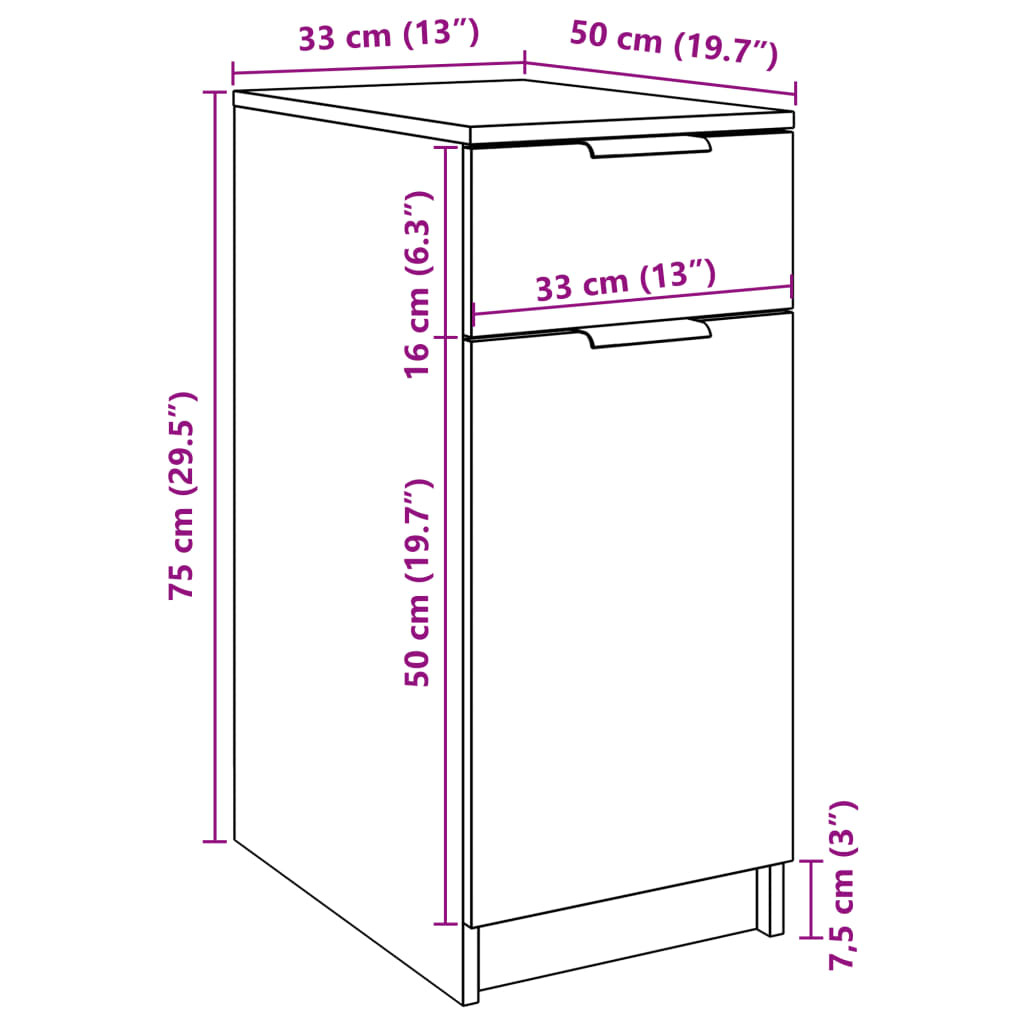 Office Cabinet Artisan Oak 33x50x75 cm Wood Material