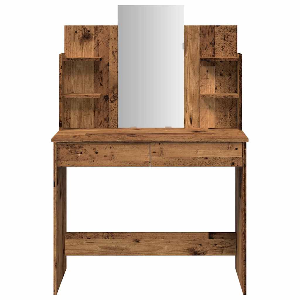 Dressing table with mirror old wood look 96x39x142 cm