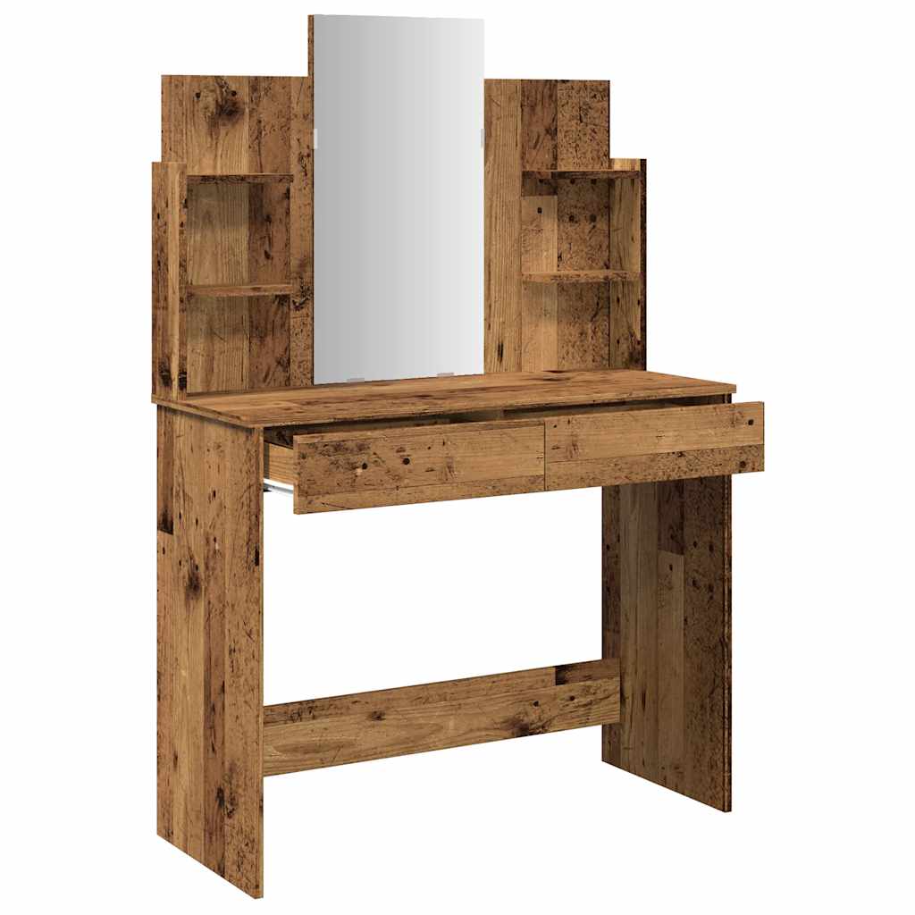 Dressing table with mirror old wood look 96x39x142 cm