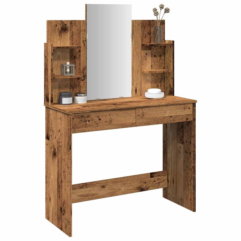 Dressing table with mirror old wood look 96x39x142 cm