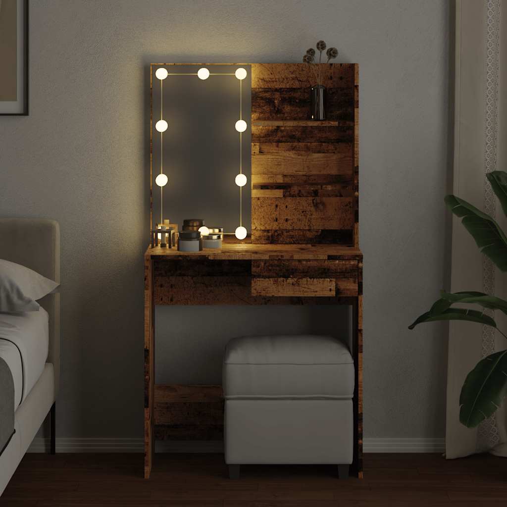 Dressing table with LED lights old wood look 74.5x40x141 cm