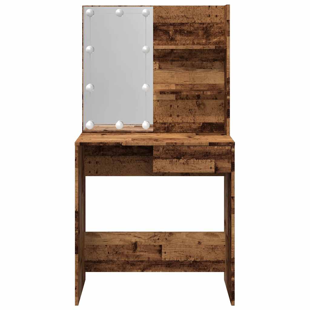 Dressing table with LED lights old wood look 74.5x40x141 cm