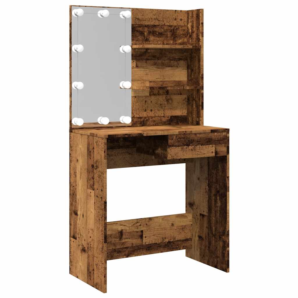 Dressing table with LED lights old wood look 74.5x40x141 cm