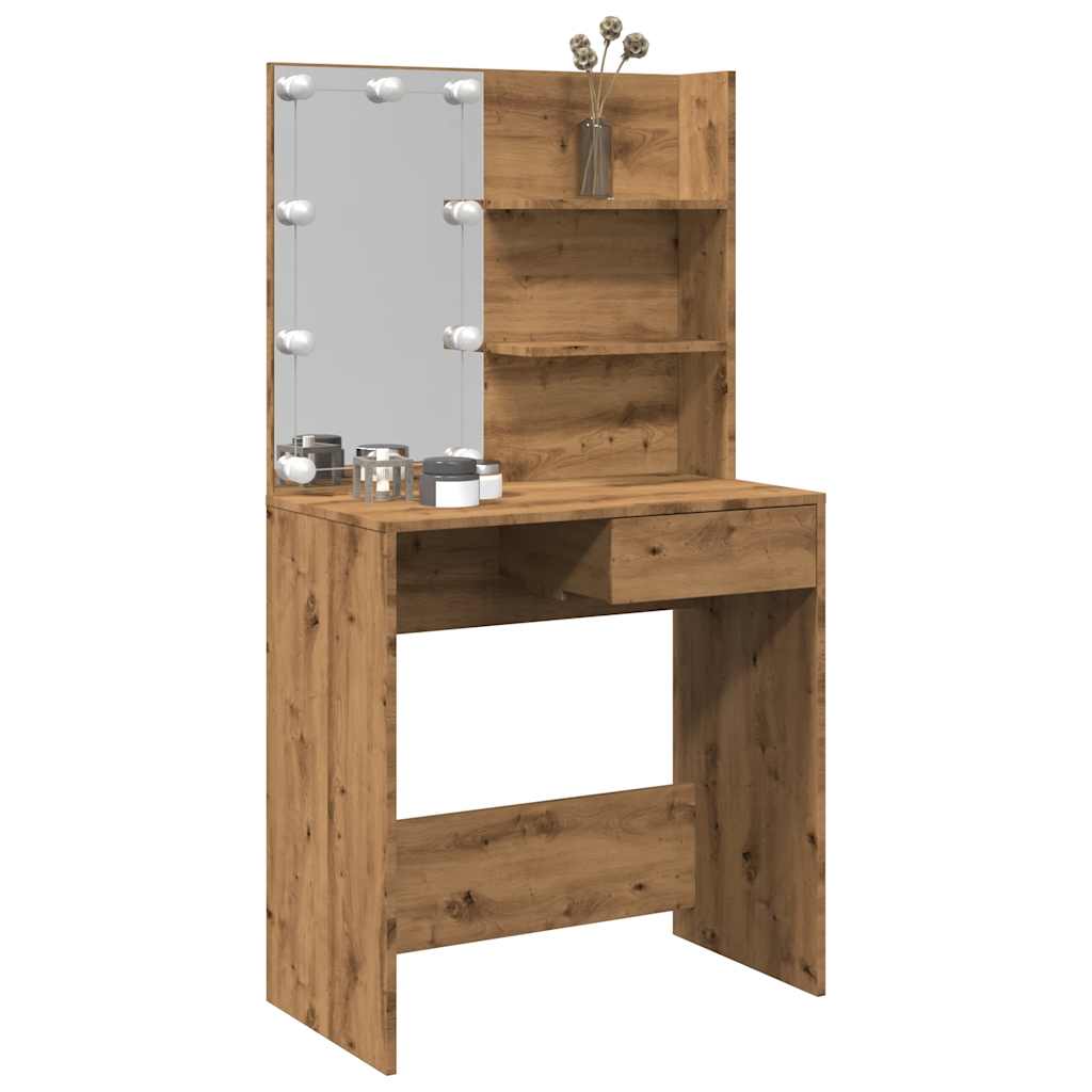 Dressing table with LED lights Artisan oak 74.5x40x141 cm