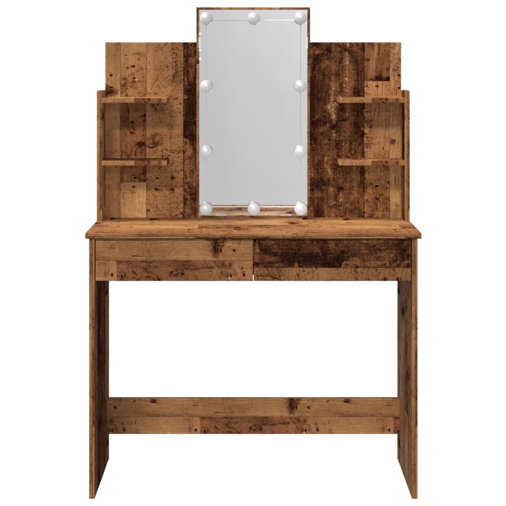 Dressing table with LED lights old wood look 96x40x142 cm