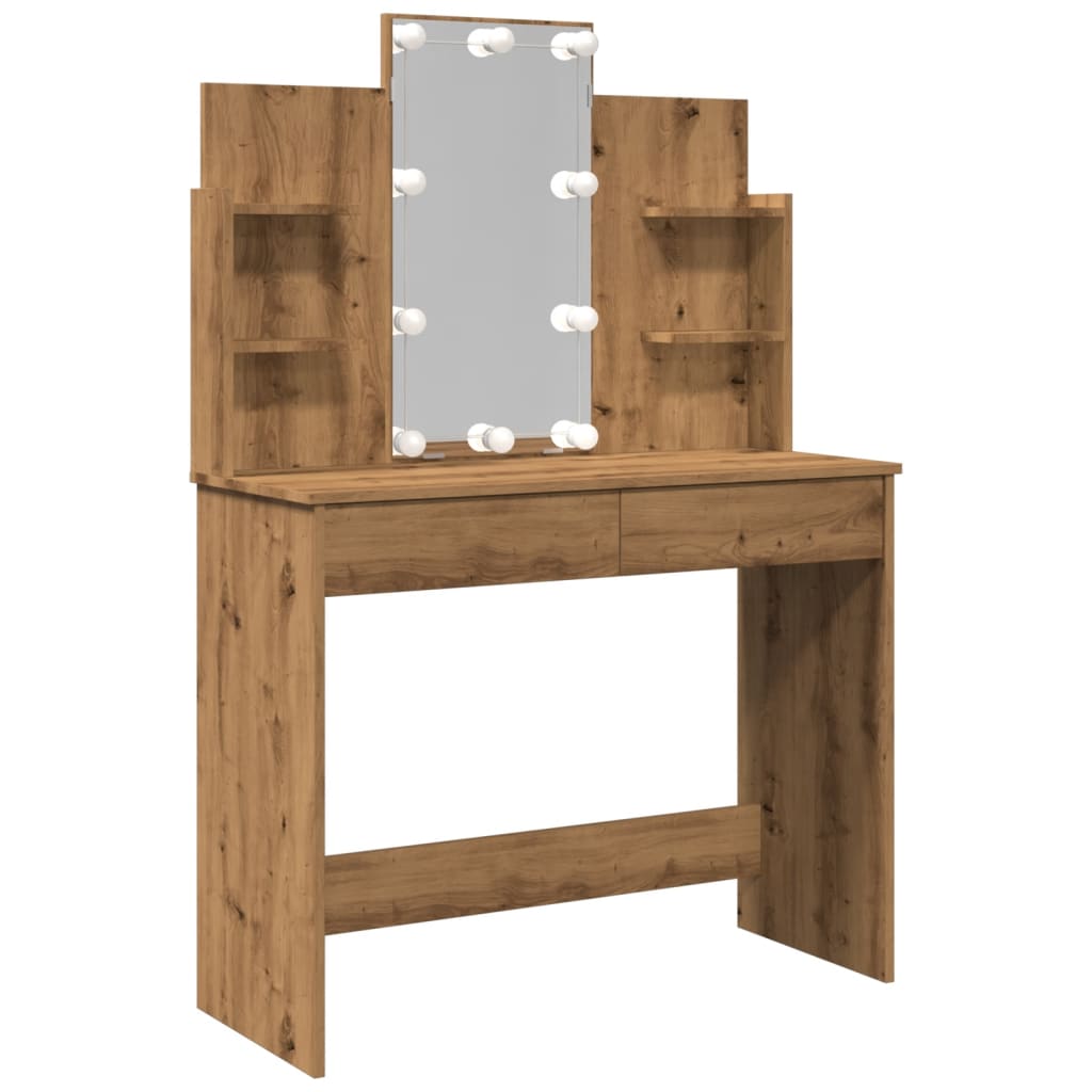 Dressing table with LED lights Artisan oak 96x40x142 cm