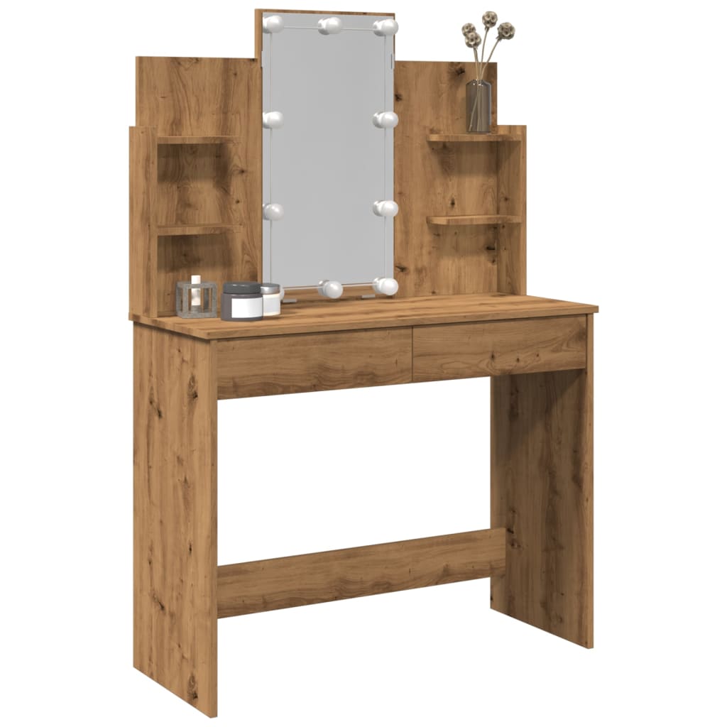 Dressing table with LED lights Artisan oak 96x40x142 cm